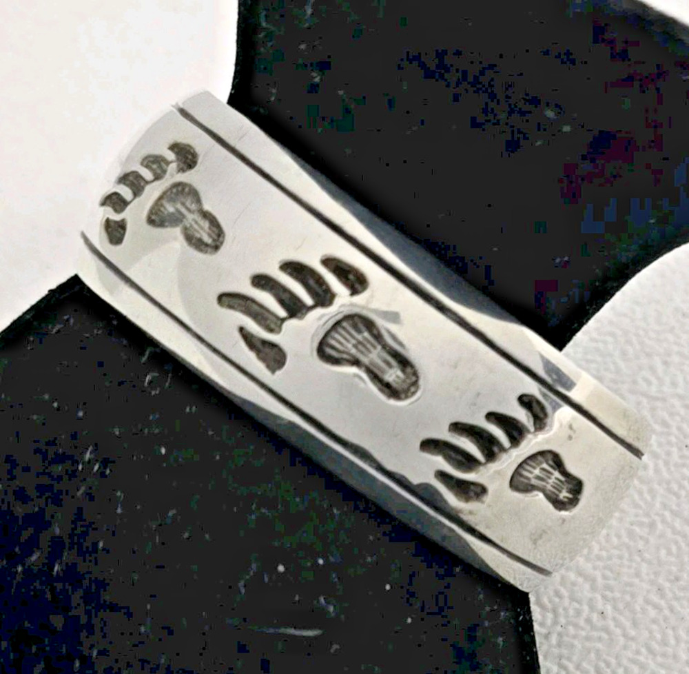 Vintage Navajo Handmade Sterling Silver Bear Paw Cuff Bracelet Signed 24g